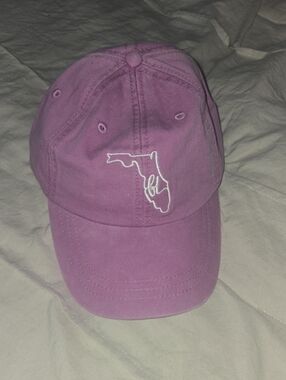 Embroidered Florida Outline Baseball Cap in Raspberry - Women Accessories